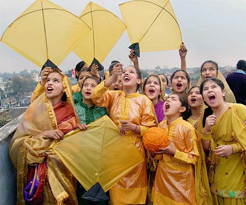 Kids enjoying in attires of yellow on Vasant Panchami festival